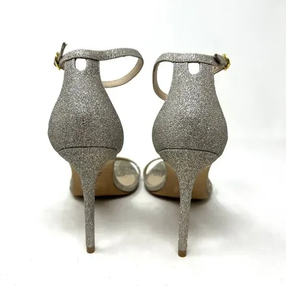 Stuart Weitzman nudistsong heels size 10.5 platinum glitter CL